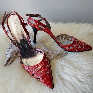 Sparkly Red Patent Pointed-Toe Leather Slingback Pumps (38 European)